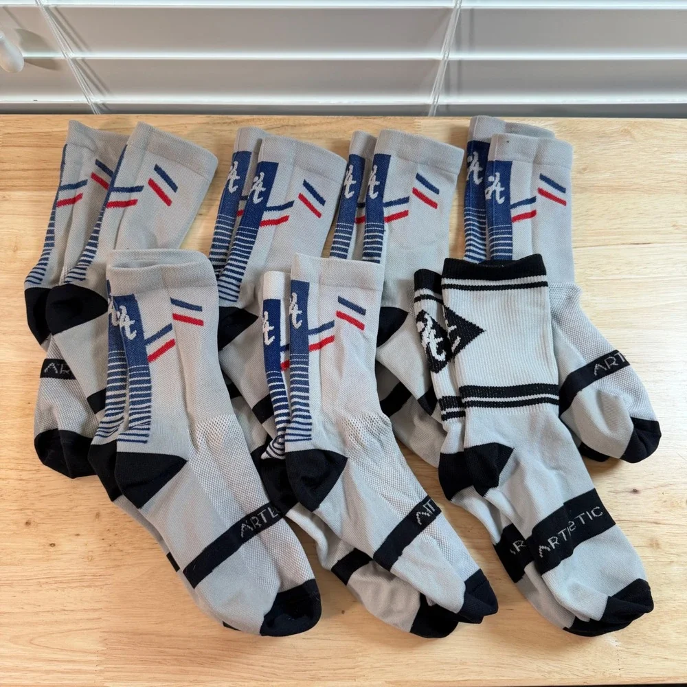Artletic Mens Performance Crew Socks Bundle Gray Blue Athletic Cycling 7 pair